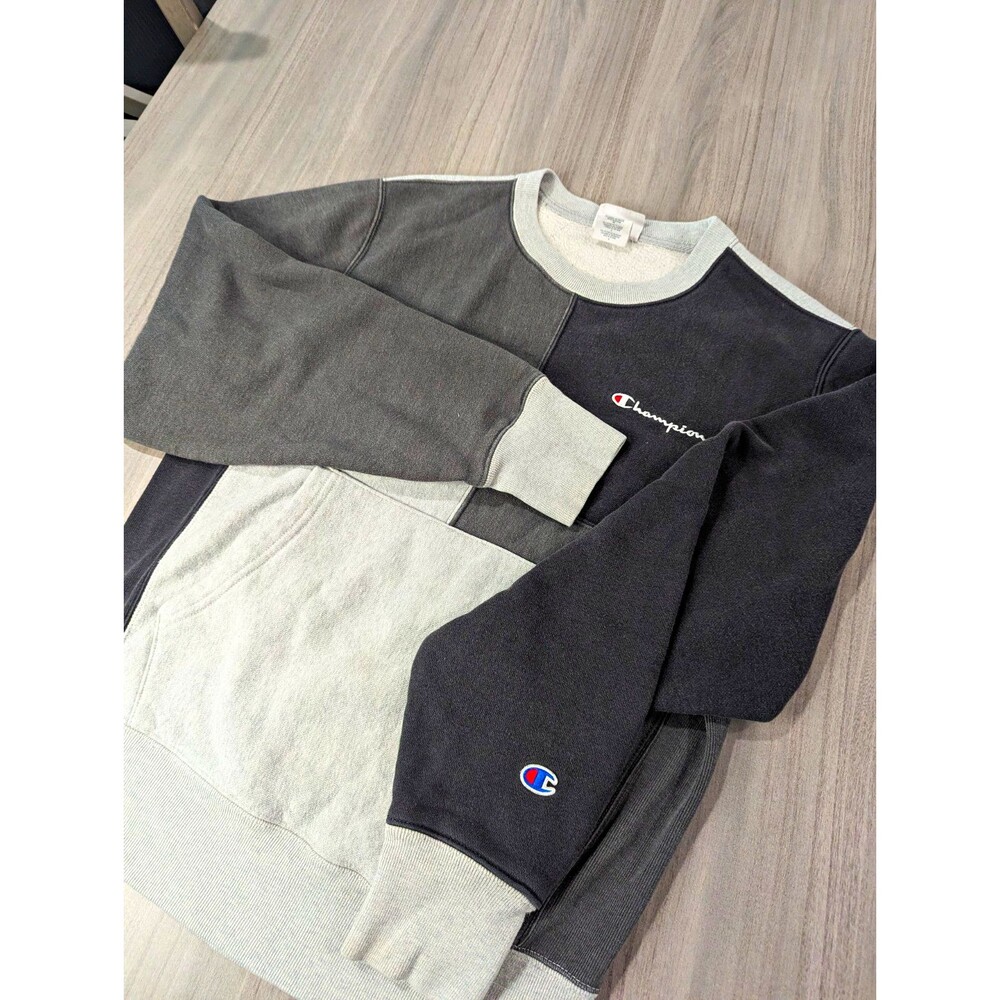 Champion Reverse Weave Men's Fleece Colorblock Crewneck Sweatshirt Pockets S